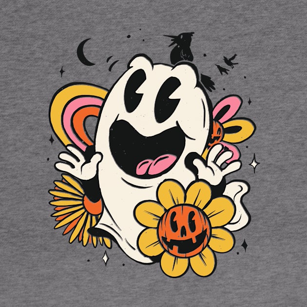 Retro Halloween Ghost Cartoon by SLAG_Creative